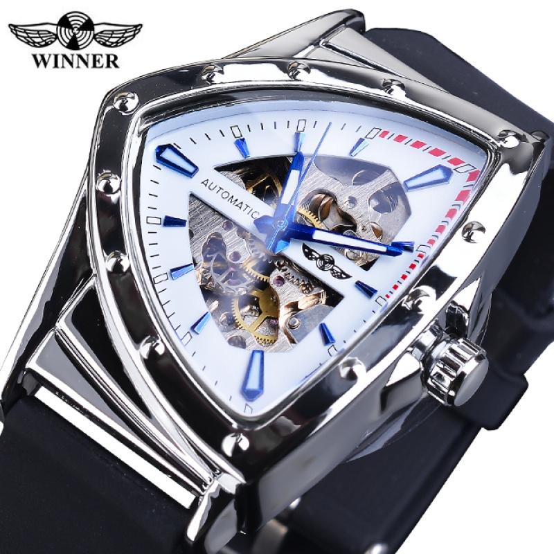 WINNER Triangle Automatic Military Wristwatch With Luminous Pointers Sport Style Men's Watches Transparent Skeleton Mechanical Watch