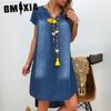 Summer Women's V-Neck Pullover Short Sleeve Denim Dresses