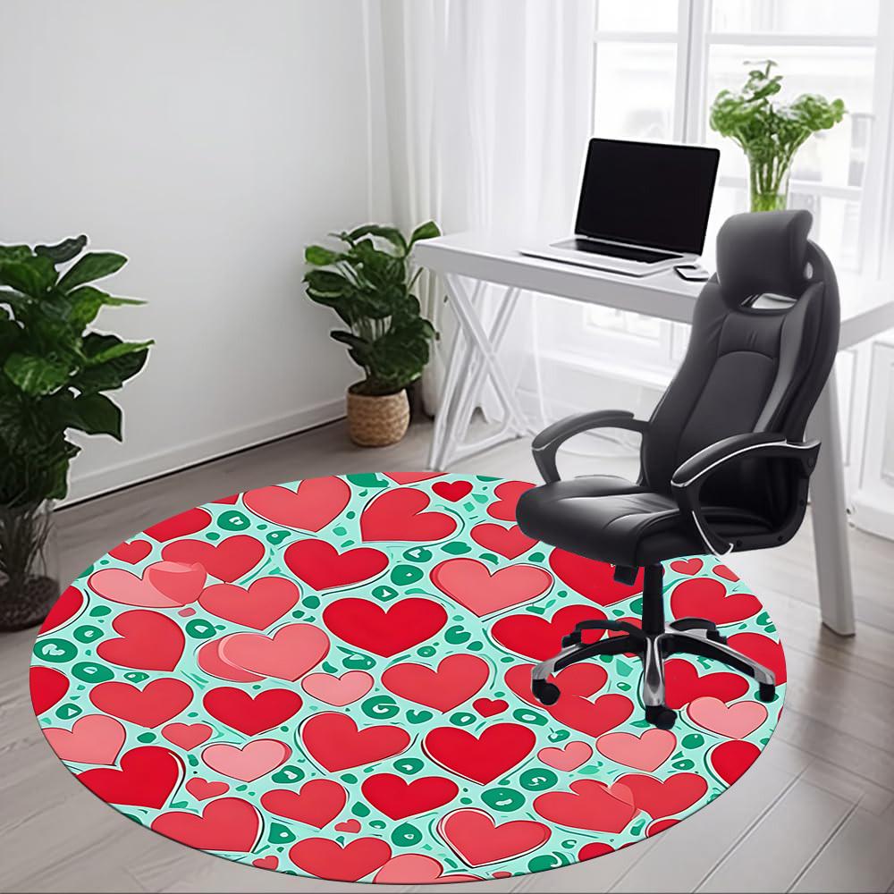 1pc Heart Pattern Office Round Rug, Non-slip, Soft and Durable Office Rug for Interior Decoration, Perfect for Office,Decoration yy260204092