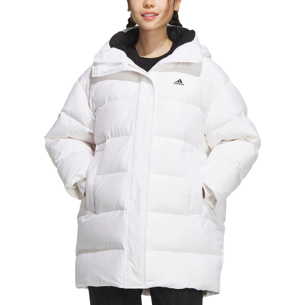 Adidas Длинная спортивная повседневная куртка с капюшоном с буквенным принтом Женская куртка белого цвета IV7557