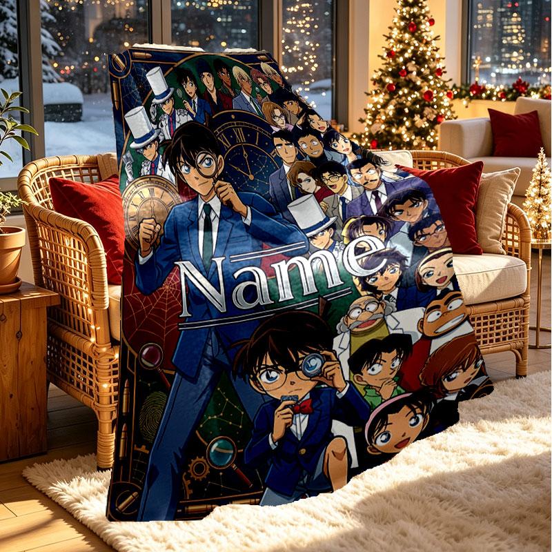 Custom Name Personalized Detective Conan Print Blanket, Home Decor, Bedroom, Sofa, Camping, Couch, Gifts for Birthday Christmas