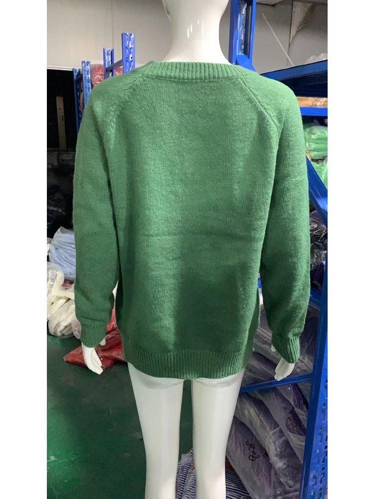 Однотонный базовый вязаный свитер с круглым вырезом Стильный и универсальный Роскошный Свободный крой Стройнящий и универсальный топ