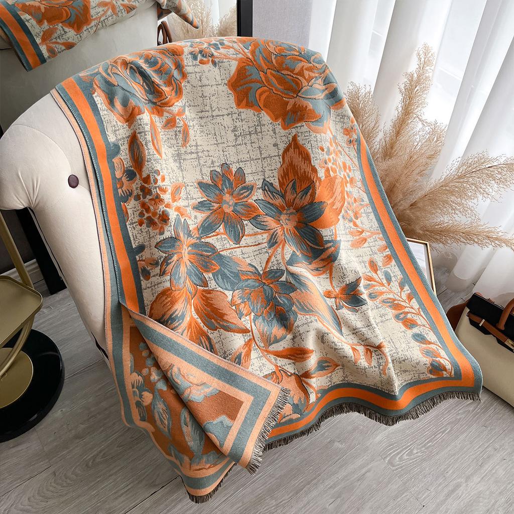 Korean Version Printed Fashion Imitation Cashmere Scarf Female Winter Versatile Student Thickened Cold Scarf Dual-purpose Shawl