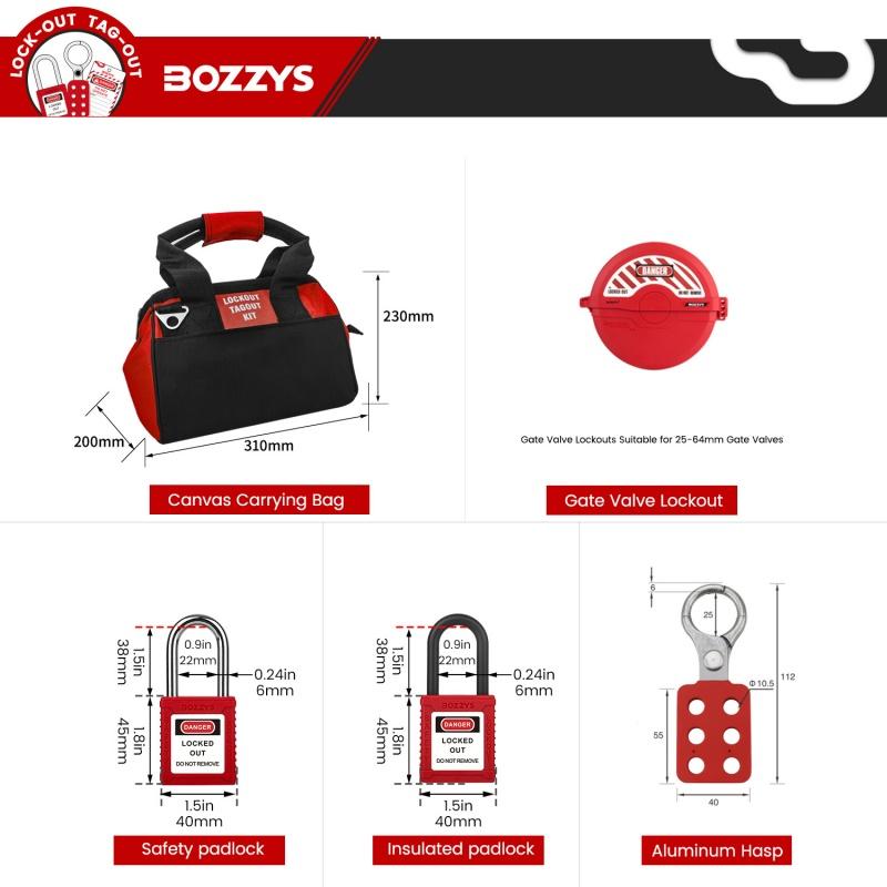 BOZZYS Complete Lockout Tagout Kit Safety Lockout Set with Padlocks Cable Lock Valve Lockout Hasps Tags Zip Ties 4