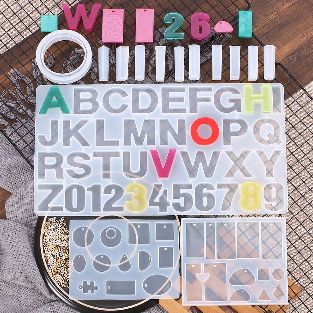 214Pcs DIY Pendants Earrings Bracelets Silicone Molds Screw Eye Pins Set Alphabet Numbers Resin Molds
