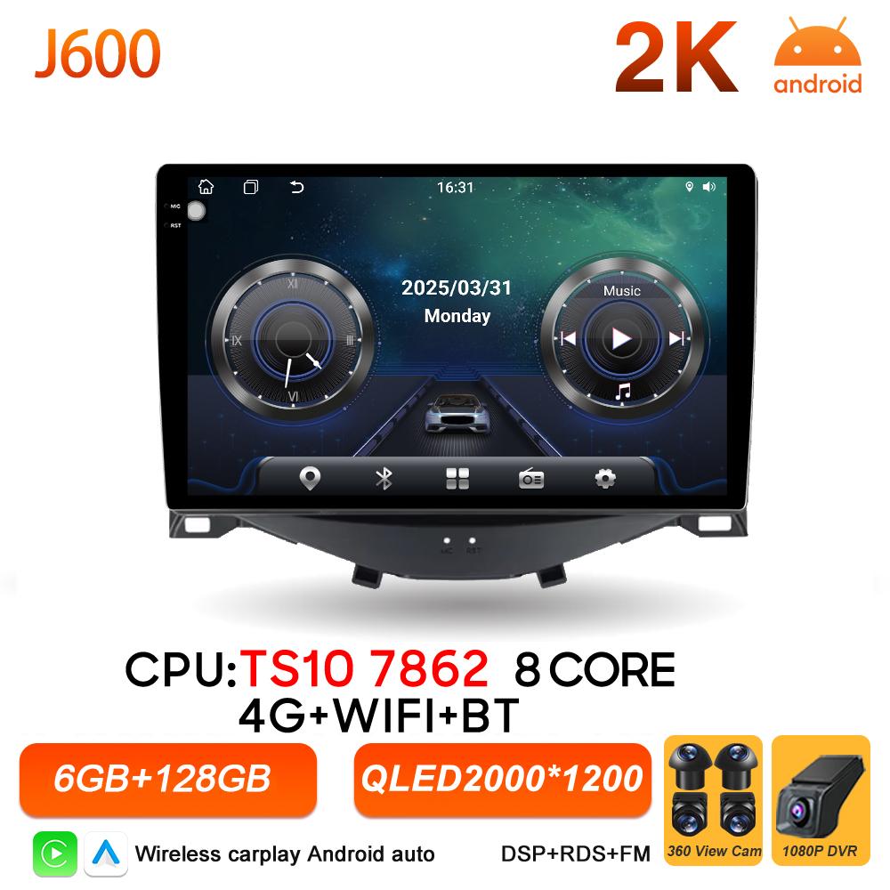 Автомобильная магнитола Android 16 для Toyota Aygo, Peugeot 108, Citroen C1 2014-2020, Беспроводной Carplay, Мультимедийная автомагнитола, BT, Навигация