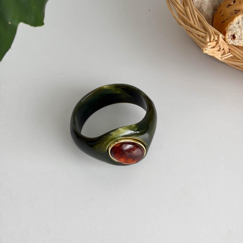 Stone Inlay Wide Bangle Oval Chunky Bracelet New Irregular Resin Bracelet Gifts