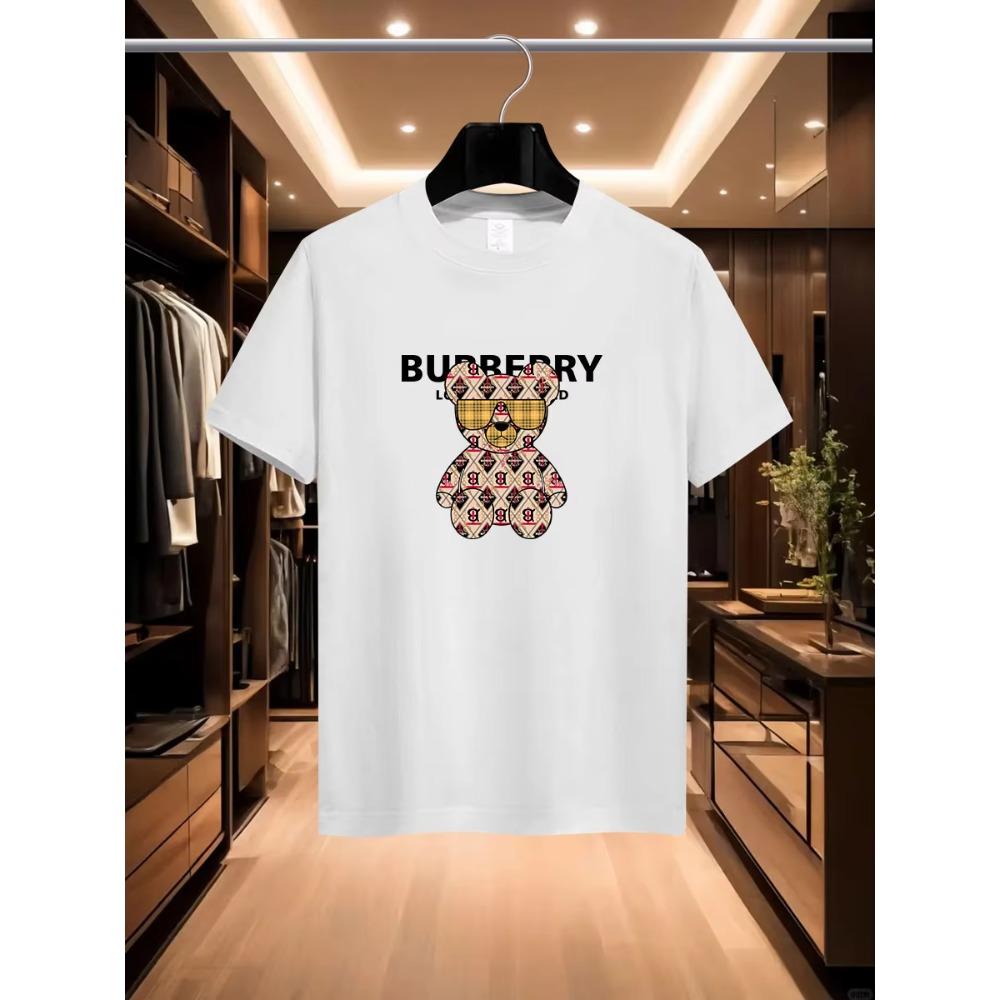 Мужская летняя футболка 2025 года, роскошная и модная, международного бренда BRRY, с принтом мультяшного медведя, из чистого хлопка, с круглым вырезом, городская c