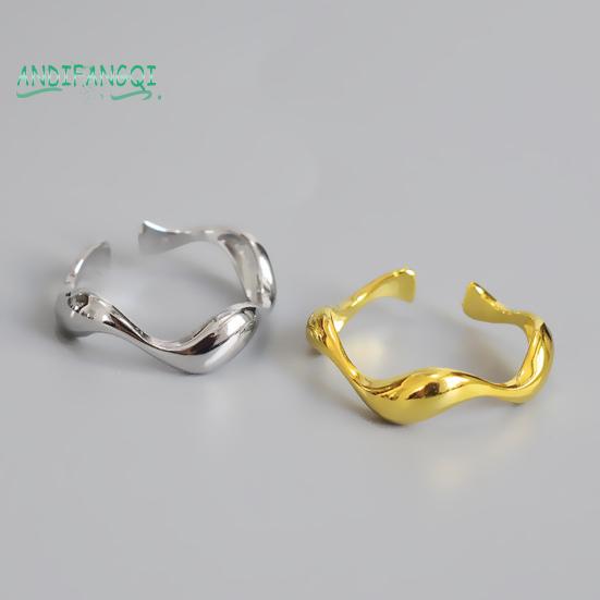 Кольцо на палец с гладким гальваническим покрытием - регулируемая геометрическая форма, декоративная полировка, однотонная неравномерная волна, ювелирные изделия для помолвки