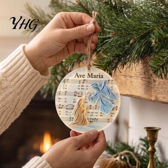 Decorative Gift for Christmas Sea Glass Hymn Ornaments, Handmade Music Sheet Nativity Hanging Decoration, Eye-catching Seasonal Ornaments Acrylic Art