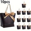 10pcs Black Gift Bags with Handles for Wedding, Small Party Favor Bags with Golden Bow Ribbon, Paper Gift Bags for Birthday Wedding Bridesmaid Party