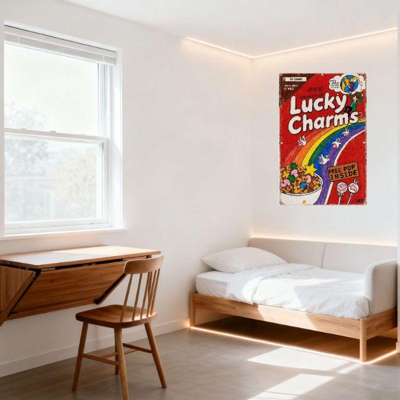 Vintage Lucky Charms Rainbow Edition Metal Tin Sign Retro 50 Charms Leprechaun Marshmallows Art Plaque for Home Bar Café Decor