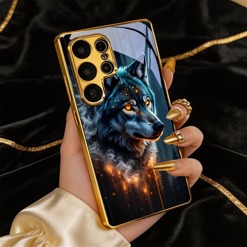 Золотой Чехол-Броневик Ember Forest Wolf для Samsung A23 A33 A53 A73 A14 A34 A54 A15 A35 A55 A06 A16 A36 32 Стеклянная Крышка