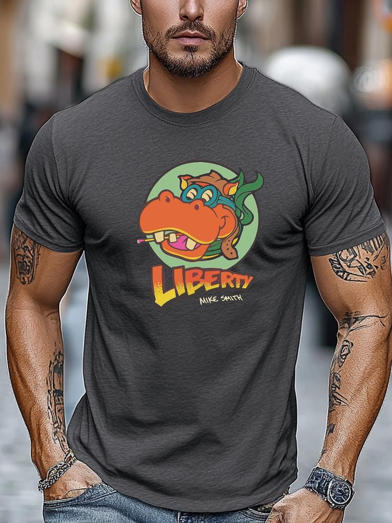 Мужская забавная футболка Liberty Hippo Майк Смит Принт Короткий рукав Круглый вырез Дышащая Мягкая Оверсайз Игривая Повседневная