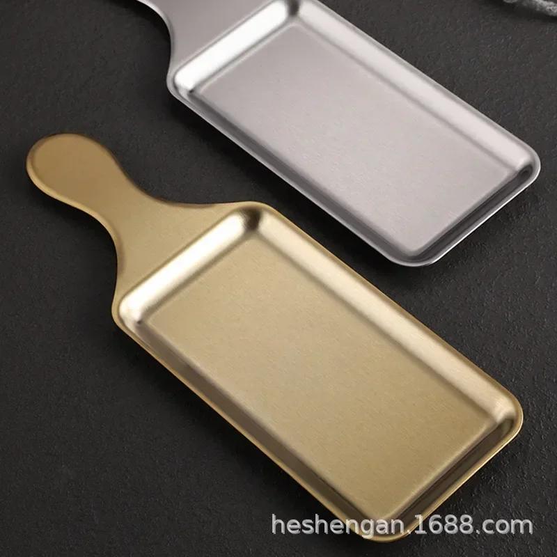 Прямоугольная тарелка из нержавеющей стали, тарелка для стейков в западном стиле, золотистая тарелка для барбекю с плоским дном, поднос для закусок