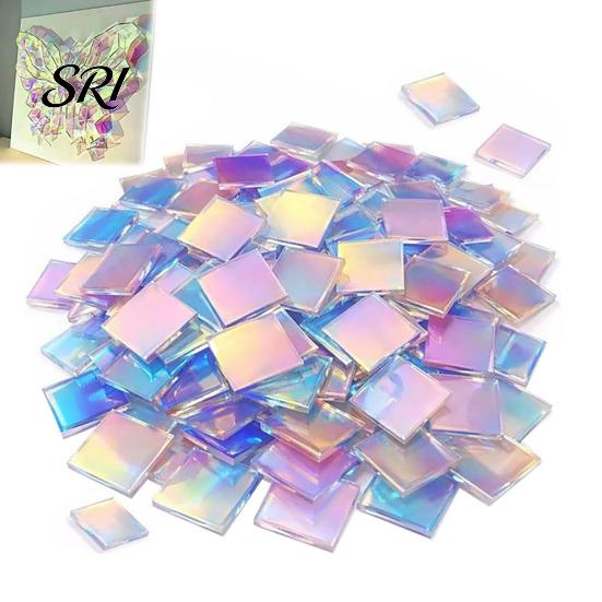 Impact Resistant Craft Tiles Mini Iridescent Acrylic Squares, Translucent Rainbow Pieces, 2cm 3cm Holographic Colorful Mosaic Art Supplies for