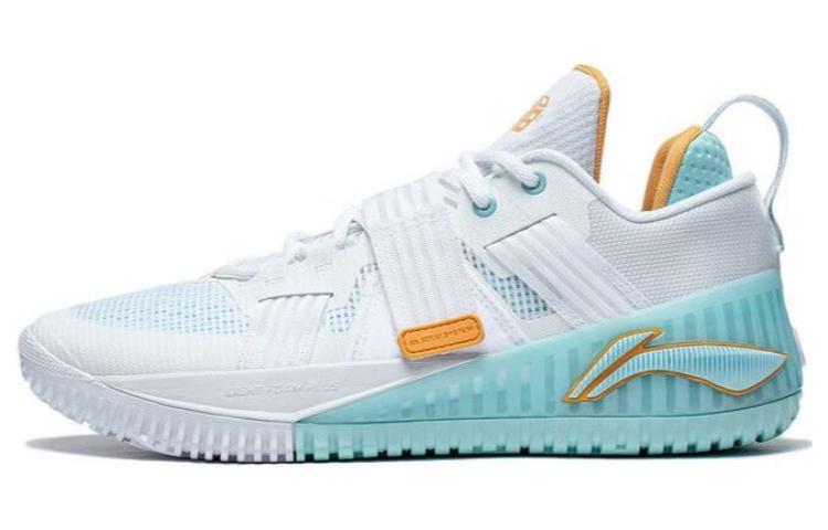 Li Ning Fury Flat Abrasion Resistant Low top Basketball Shoes Men's White Cyan ABFT019-5