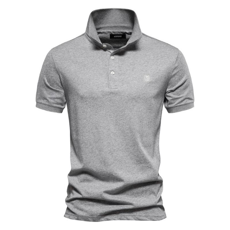 Мужская хлопковая рубашка-поло однотонная в корейском стиле Спортивная повседневная Вышитая Пуговицы Воротник с отворотами Короткий рукав Верх