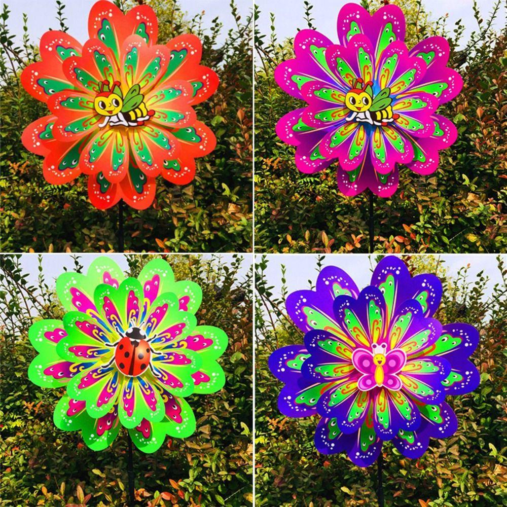 Colorful Rotating Wind Spinner Standing Lawn Flower Pinwheel  Outdoor Party Picnic Decor