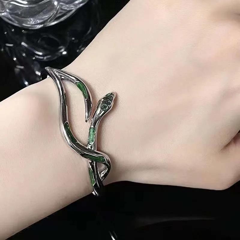 2026 New Punk Snake Shape Bracelet for Women Fashion Simple Silver Color Zircon Adjustable Cuff Bracelet Wedding Jewelry Gifts