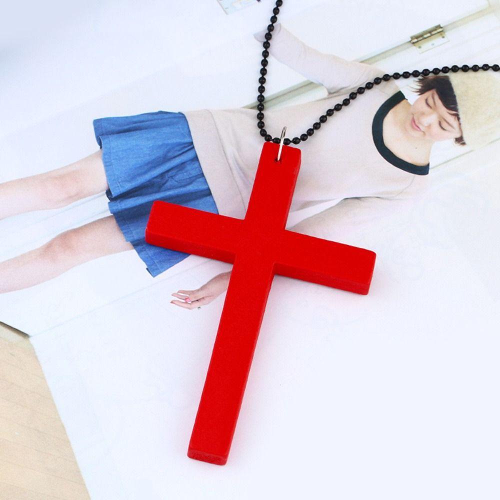 Black Hip Hop Necklace Punk Gothic Sweater Chain Vintage Wood Cross Pendants Necklace  Gifts