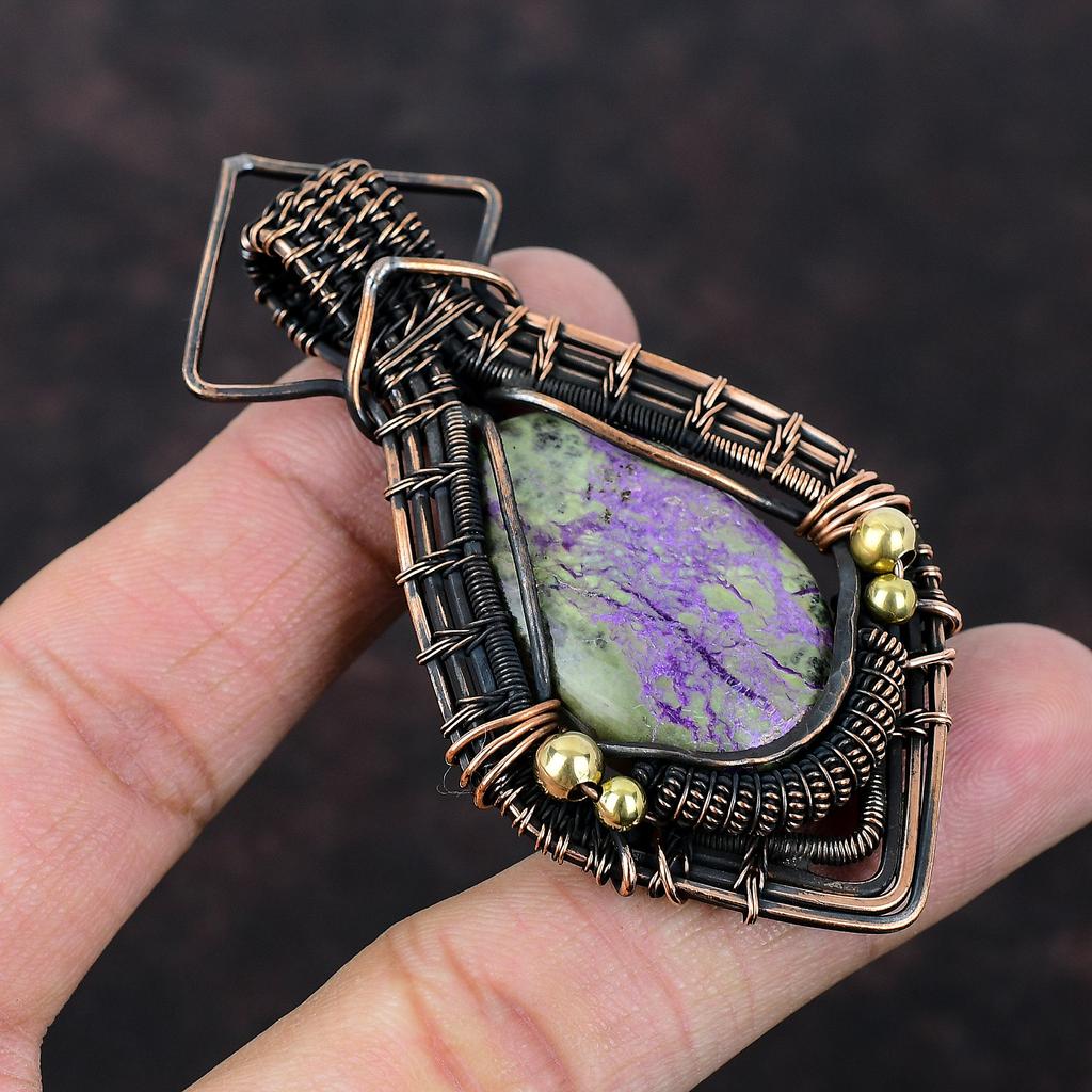 Пурпуритовый медный кулон Ювелирные изделия из медной проволоки Кулон ручной работы Кулон из проволочной обмотки Ювелирные изделия из настоящего драгоценного камня Подарок для мамы Уникальный кулон