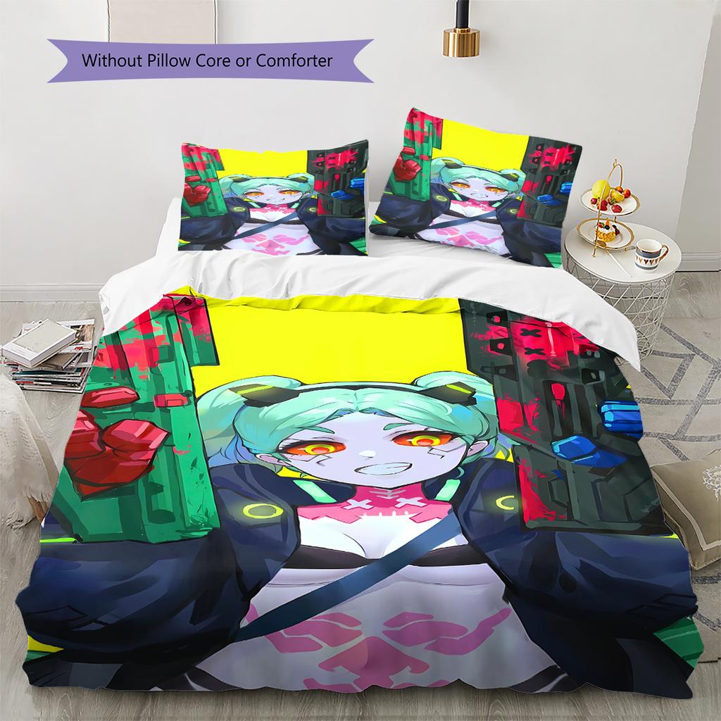 Постельное белье с рисунком Cyberpunk Edgerunner, Комплект с одеялом, Пододеяльник, Наволочка, Домашний подарок на день рождения (1 пододеяльник + 2 наволочки, без наполнителя)