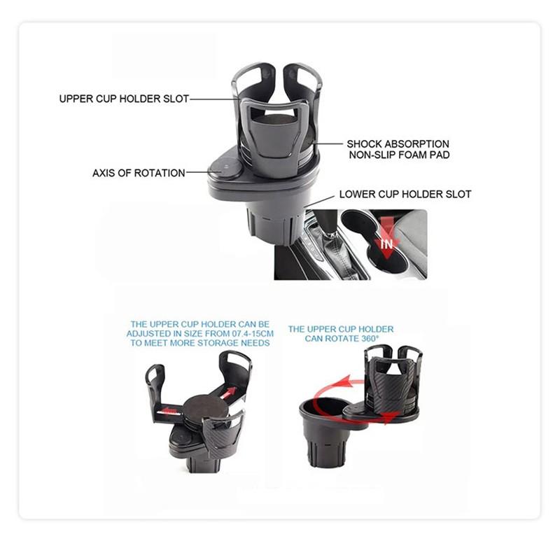 Multi-Functional Car Mounted Water Cup Holder Double-Layer Storage Rotating Holder Car Beverage Cup Bracket