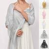 Women Shawl Bright Color Tassel Trim Glitter Gown Shawl Daily Wear Weddings Parties