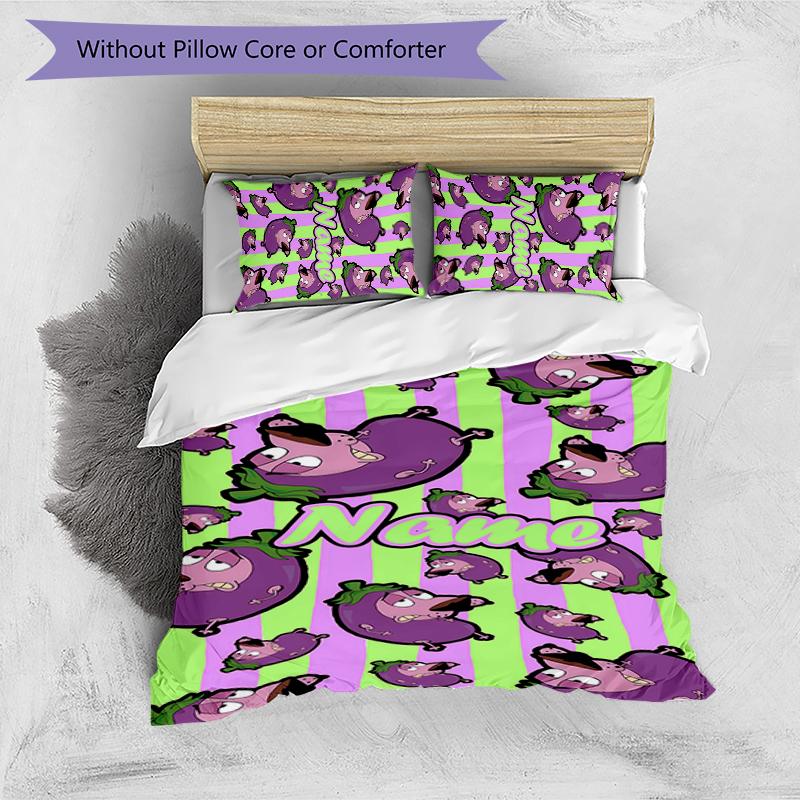 3pcs Custom Name Courage the Cowardly Dog Bedding Set Duvet Cover Closure Includes 1 Duvet Cover & 2 Pillowcases for All Seasons Bedroom Decor