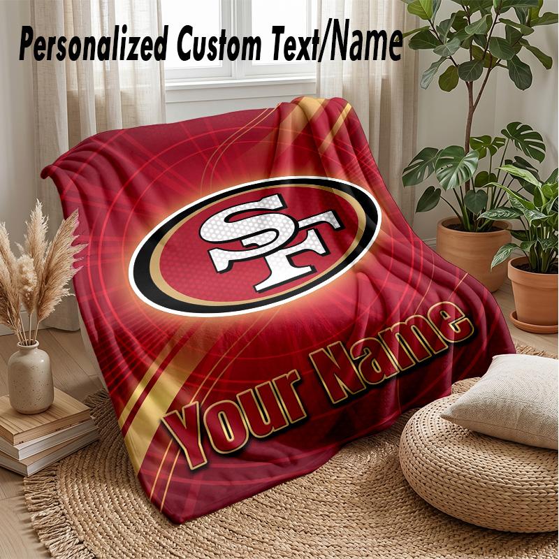 San Francisco 49ers Custom Flannel Throw Blanket Print Your Name Text Soft Warm Blanket Holiday Present