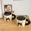 Кружка-котенок с крышкой и ложкой, большая керамическая чашка для девочек, офисная чашка для воды, чашка для кофе, чашка для завтрака, для мужчин