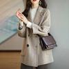 Женское зимнее шерстяное пальто в деловом стиле с отложным воротником, двубортное пальто средней длины, куртка для поездок на работу, однотонная плотная верхняя одежда