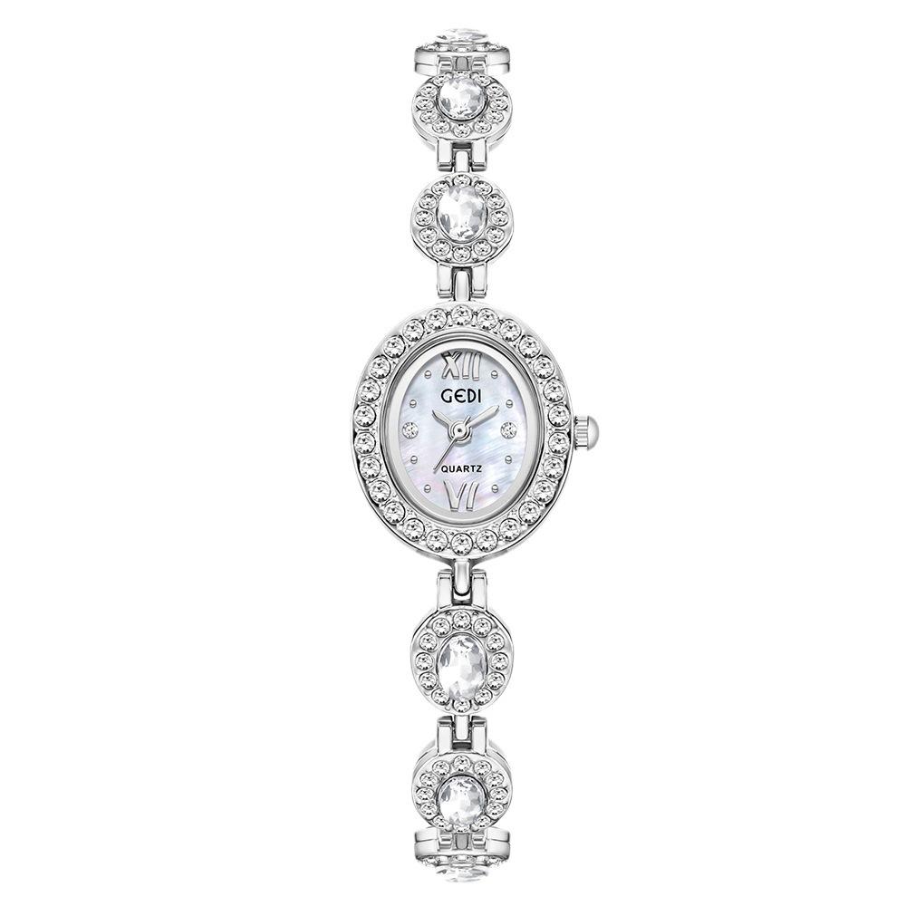 Niche High-End Bracelet Watch Light Luxury Oval Rhinestone Quartz Watch Women'S Small Exquisite Literary Watch