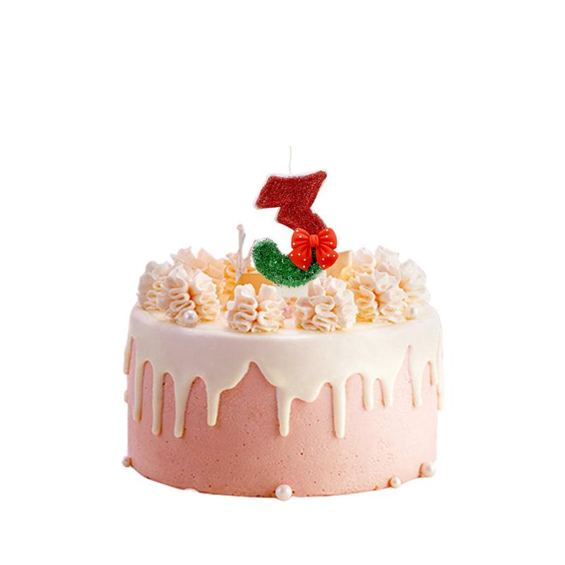 1PC Fashion Party Supplies 0-9 Number Cake Decor Red Bow Birthday Candles Christmas Theme
