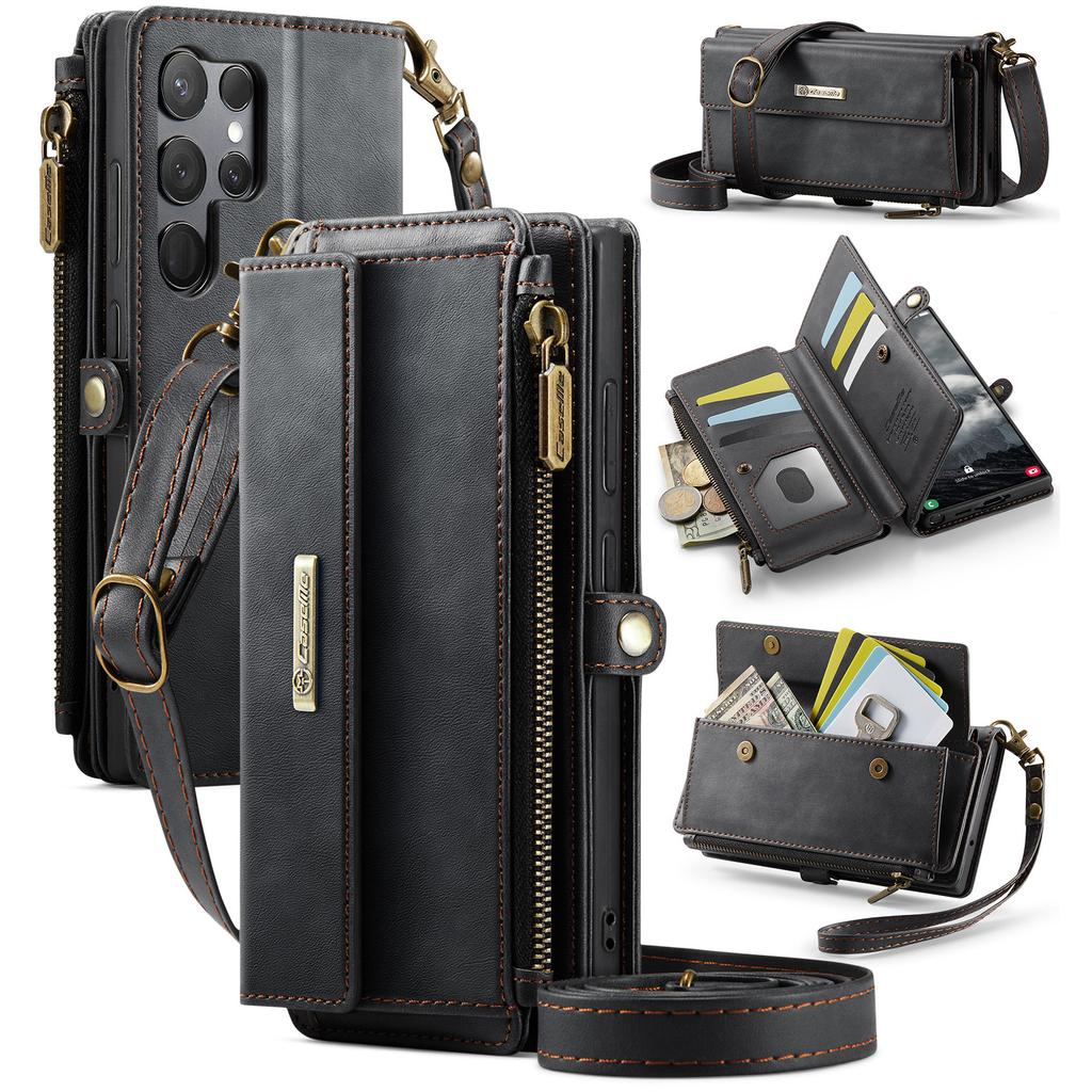 For Samsung Galaxy S23 Ultra Case CASEME C39 RFID Blocking Zipper Wallet Stand Leather Cover with Strap