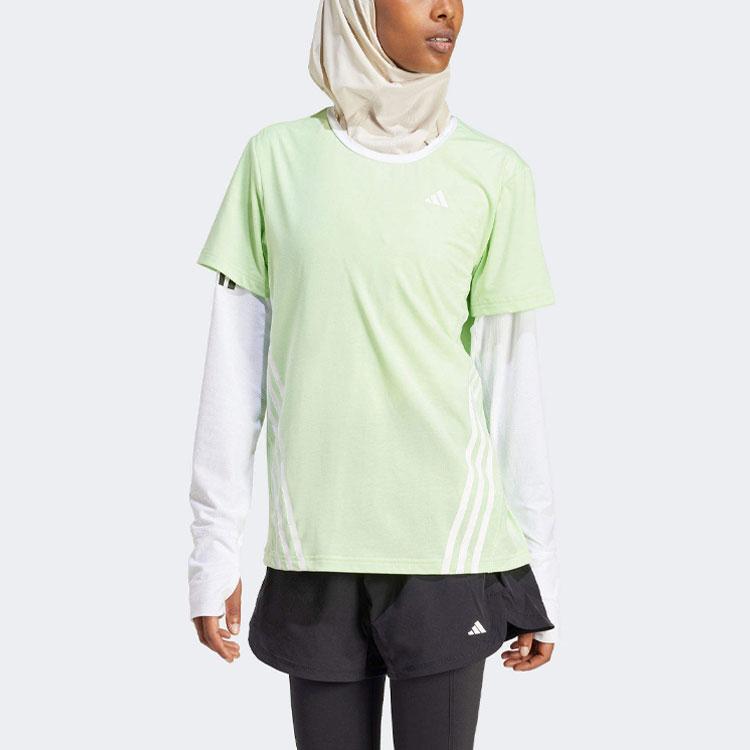 Adidas Женская футболка с круглым вырезом, коротким рукавом и цветными блоками с тремя полосками, топы, зеленая IW8786