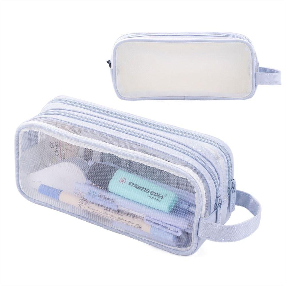 Большой сетчатый пенал с двумя отделениями, сумка для маркеров, органайзер для канцелярских принадлежностей, прозрачная многоцветная сумка для карандашей, косметичка
