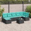 8 Piece Sofa Set with Cushions in Black and Turquoise Poly Rattan