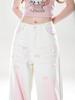 Dopamine Gradient Pink Wide-Leg Summer Pants for Women: Energetic Casual Outfit