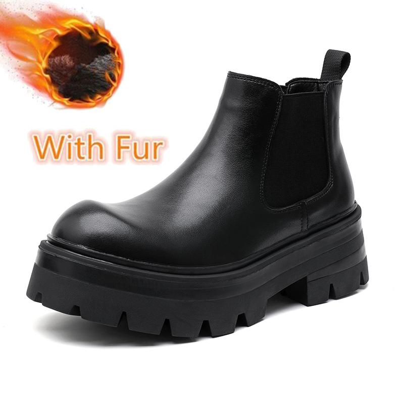 Толстые подошвы, изготовленные вручную, простые ботинки, повседневная кожаная мужская обувь, модные брендовые мужские ботинки челси, винтажные зимние теплые меховые ботильоны