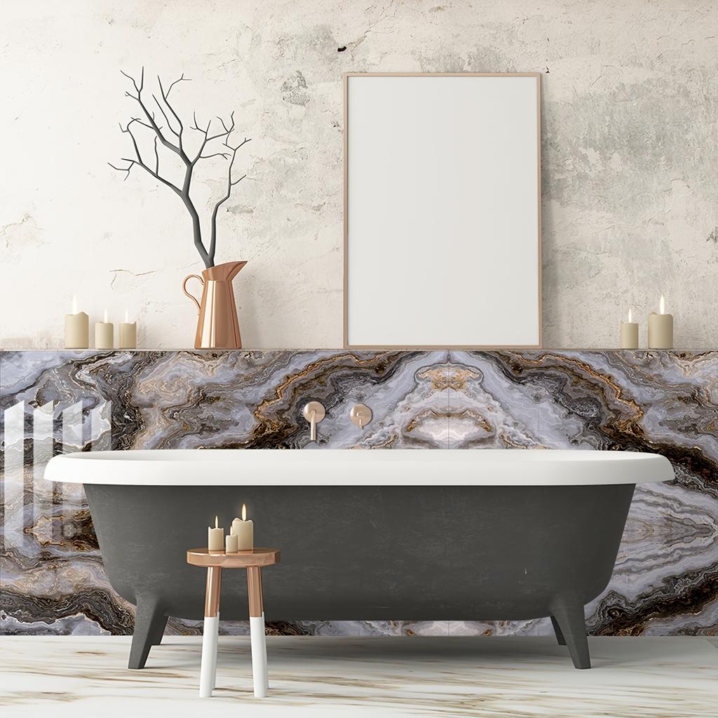 10pcs Marble Tile Sticker Self-adhesive Waterproof Wall Sticker, Removable Wallpaper