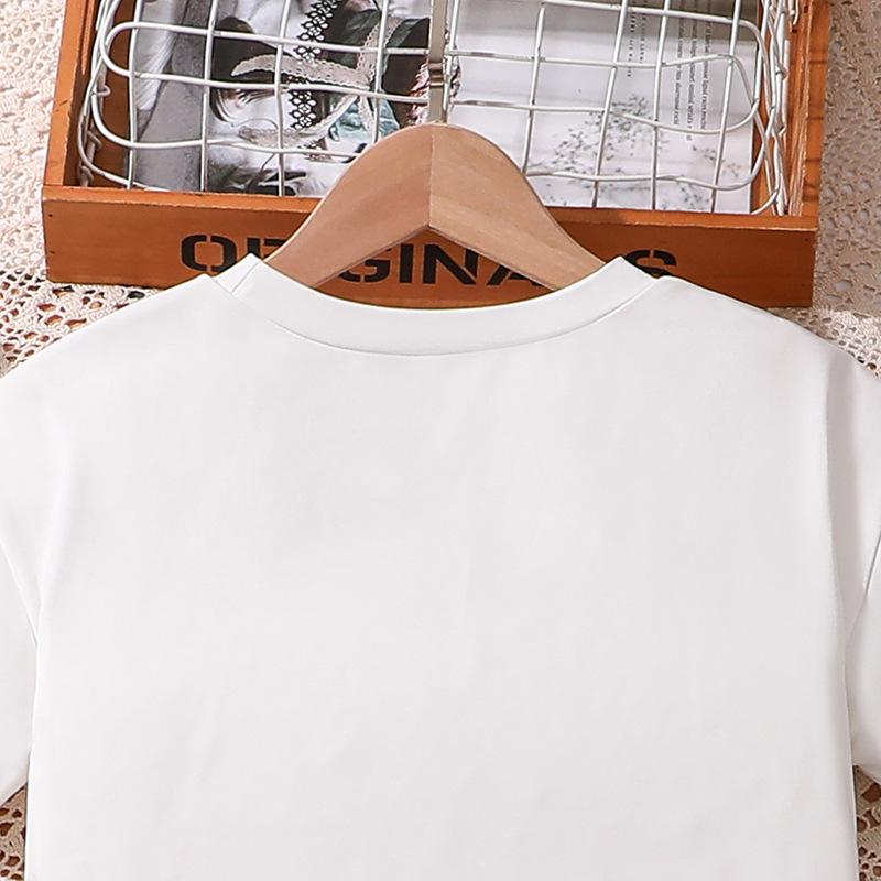 Костюм для девочек, летняя детская футболка с короткими рукавами и надписью, повседневные брюки, модный костюм из двух частей