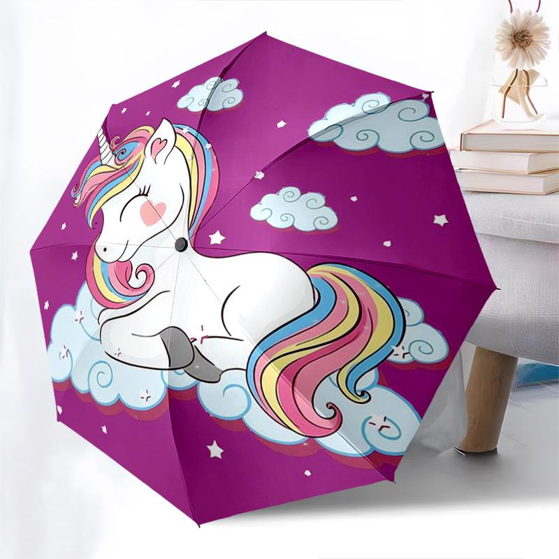 Unicorn, Rainbow- Automatic Umbrella, Four Seasons Portable Folding Umbrella, Suitable for Men and Women, Travel, Daily Compact Umbrella, Ou