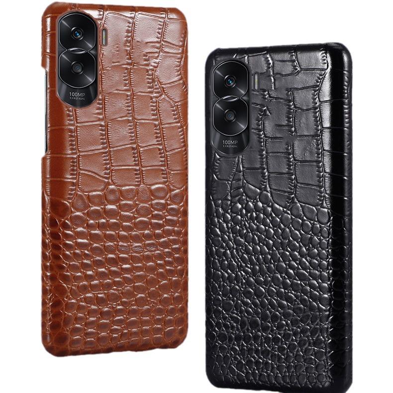 Compatible Honor Play Phone Case: Cowhide Crocodile Pattern, Genuine Leather, Half-Cover for Play 40, 30Plus, and 20Pro Models.