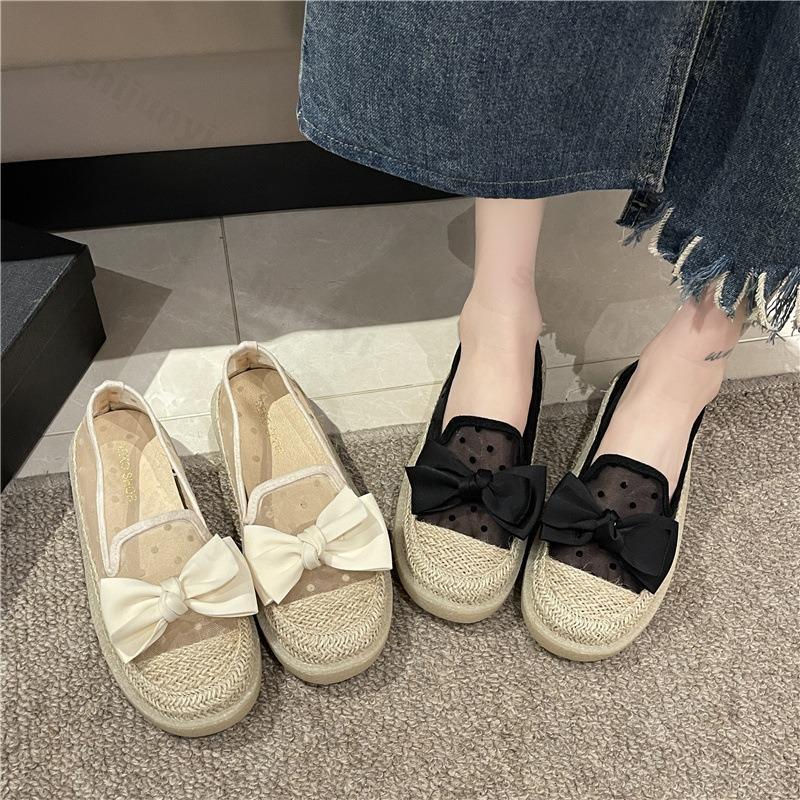 Fashion Bow Dot Design Fashion Casual Single Shoes Women's 2025 Summer New Mesh Breathable Comfortable Sandals Low Top Thick Soled Shoes