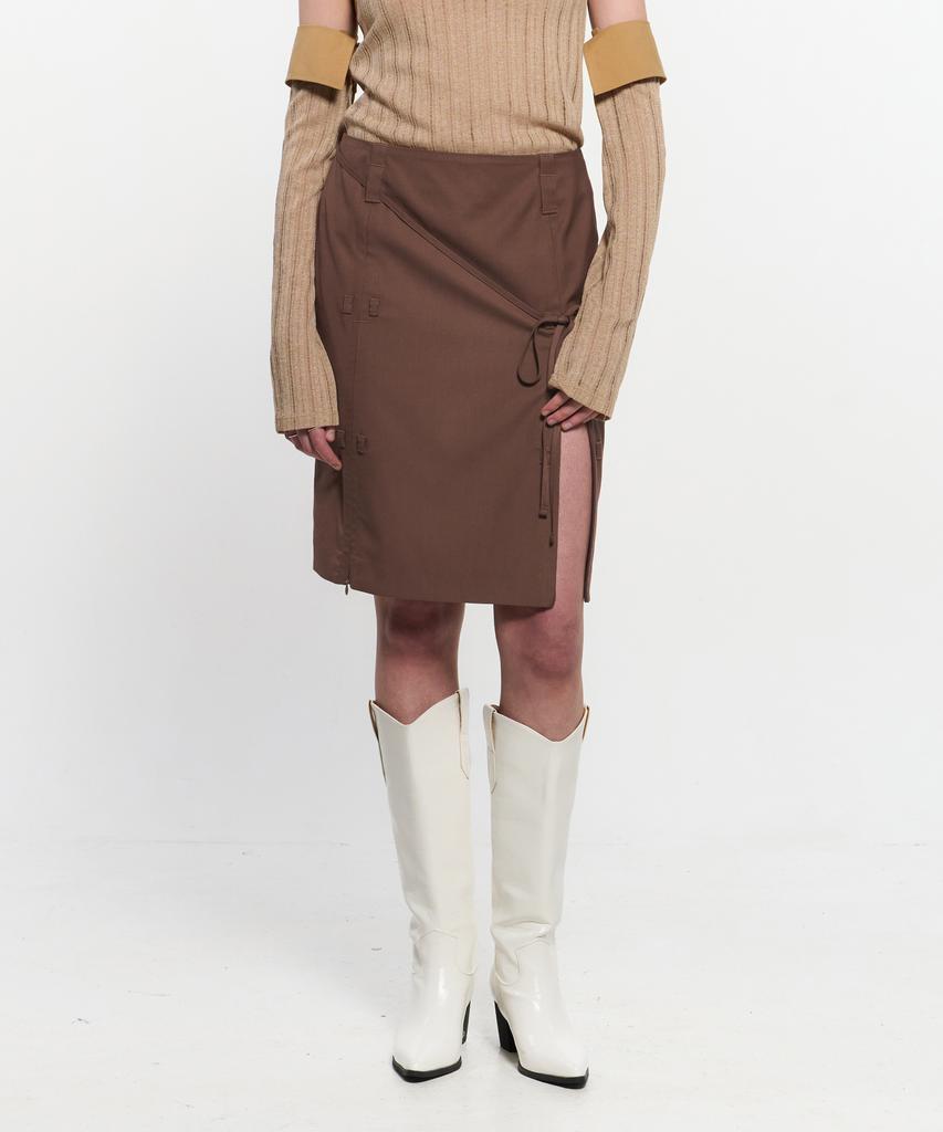 Юбка Kimjisu с разрезом и завязками-лентами _ Коричневый