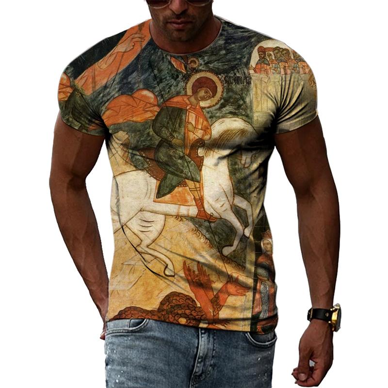 Летние Ретро египетские фрески графические футболки мужские повседневные личности крутая футболка с 3D принтом хип-хоп Harajuku футболка с короткими рукавами