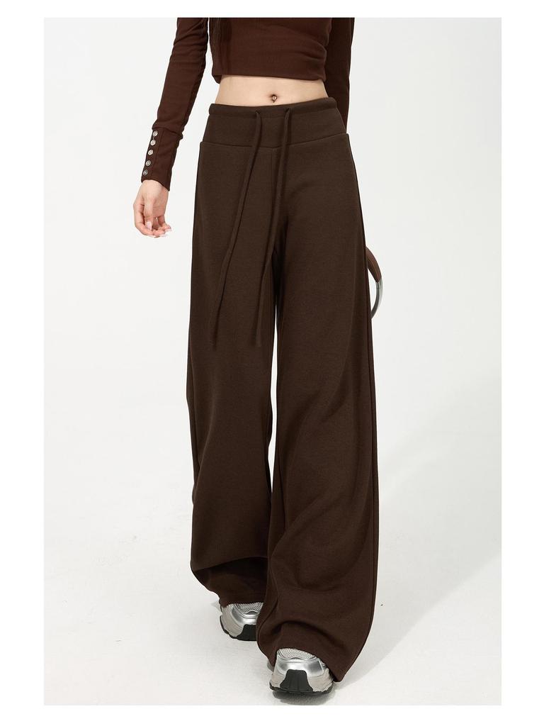 Женские широкие брюки Off-White на флисовой подкладке, Осень/Зима, Свободный крой, Повседневные, Хорошо драпируются, Прямой крой, Воздушные брюки из клейкого риса