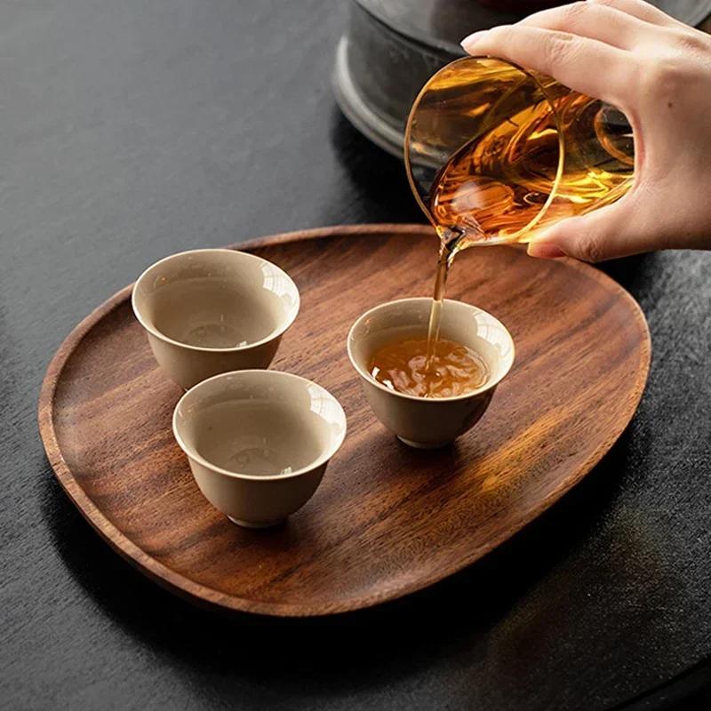 1 шт. деревянная тарелка сервировочный поднос для торта десерта фруктовая тарелка закуска нестандартная овальная тарелка из акации кофейный поднос кухонная посуда